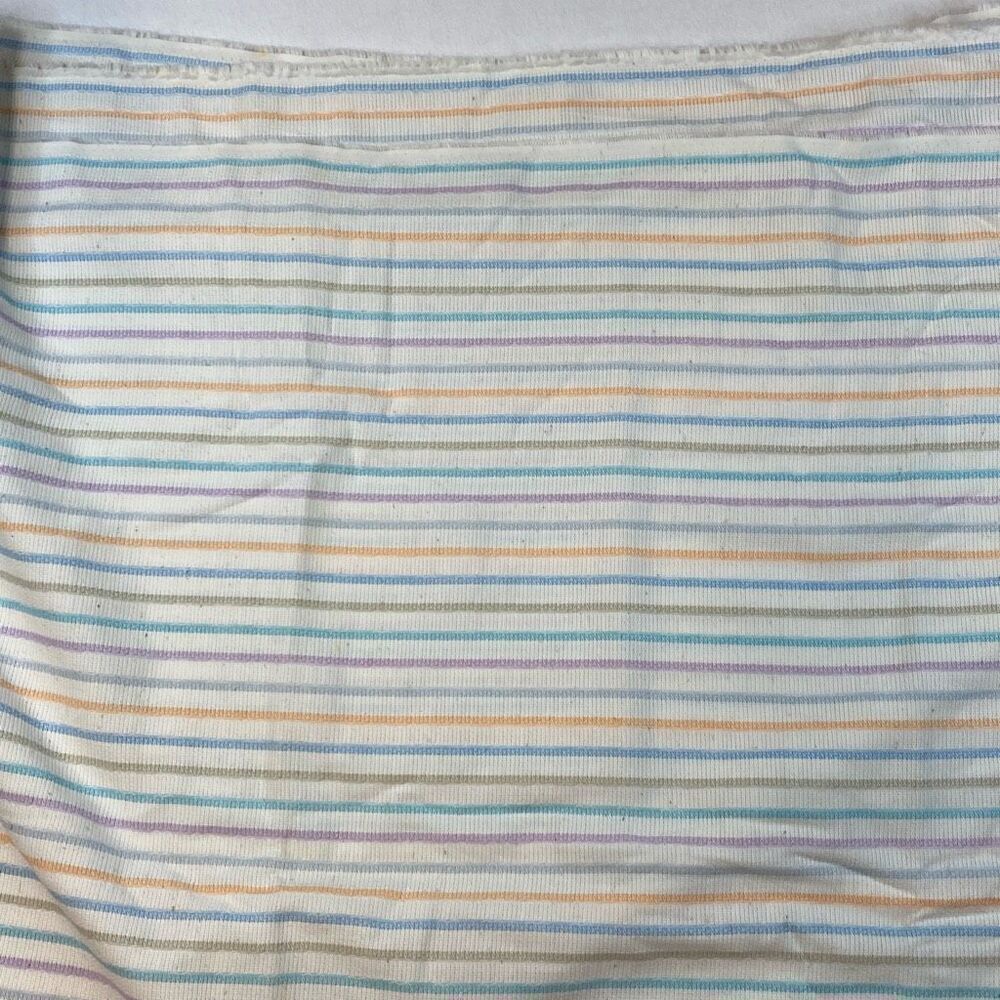 VINTAGE Fabric Remnant Approx 70”x60” White w Pastel Stripes ZAYRE